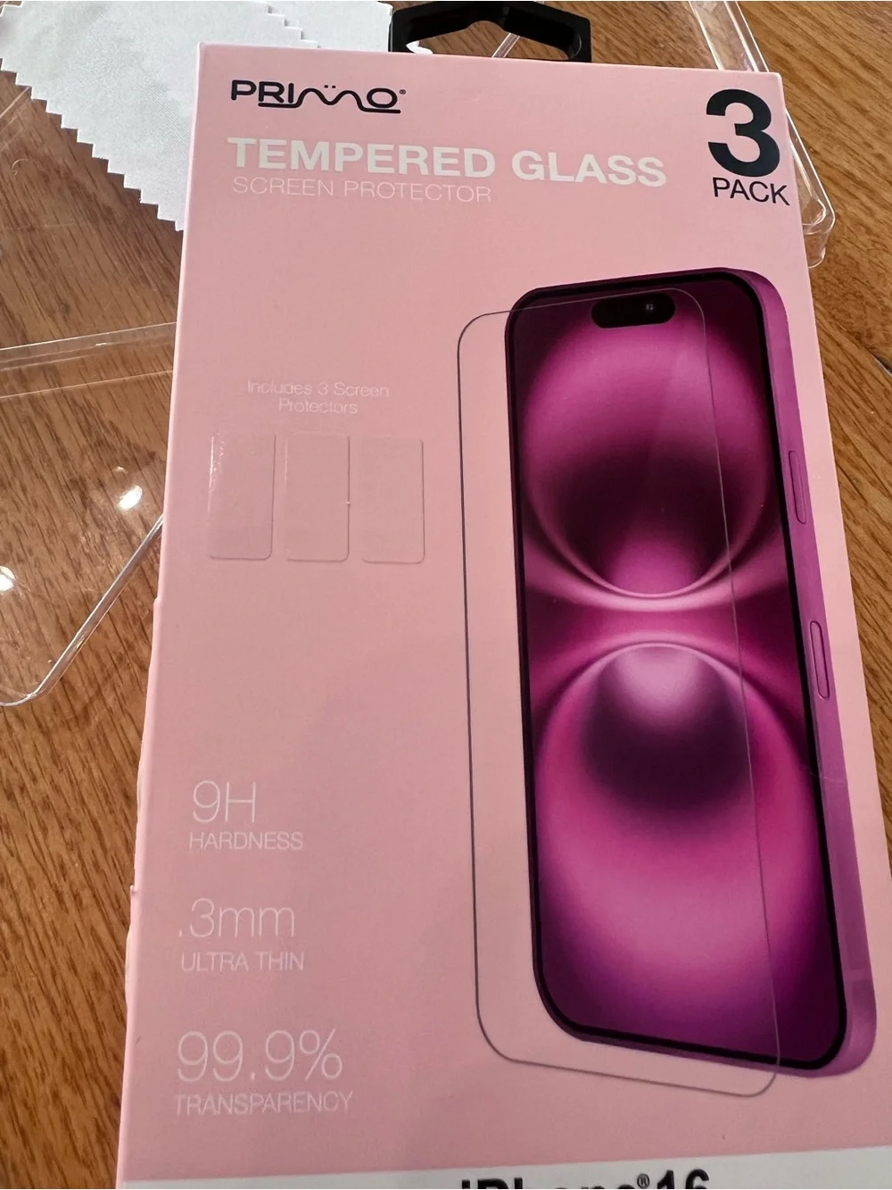 Primo Tempered Glass Screen Protector for iPhone 16 / 15Pro/ 15/ 14 pro (3-Pack)